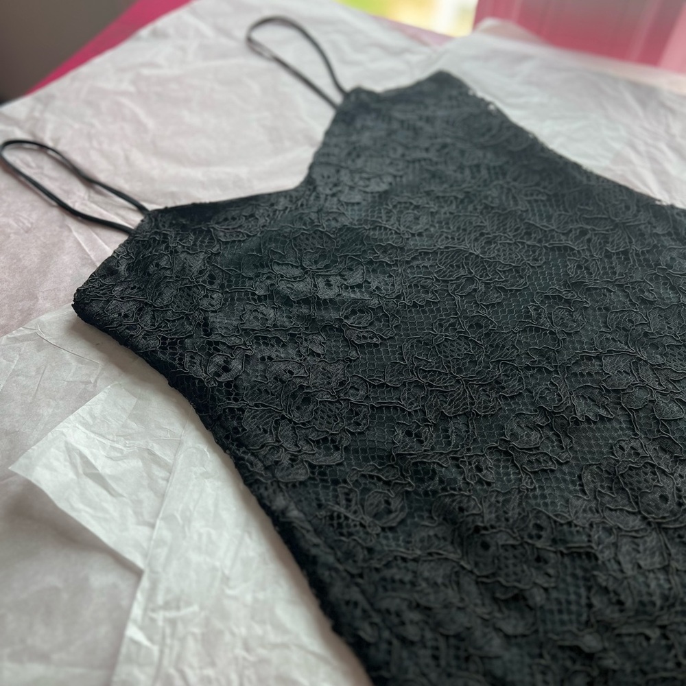 EUC VTG black LBD lace slip M nightie Brettins made in USA lingerie satin LBD - Picture 7 of 11